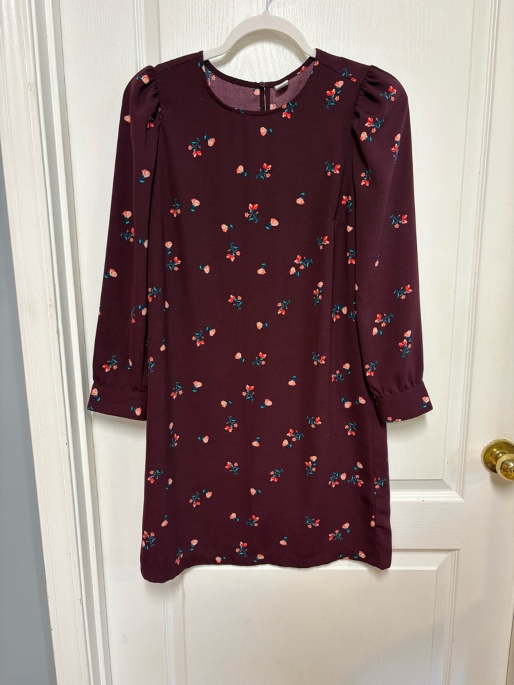 Old Navy Burgundy Floral Long Sleeve Shift Dress